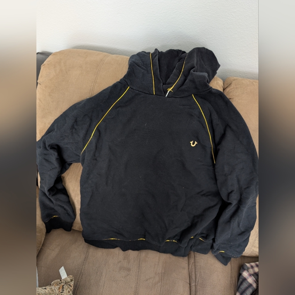 Black Hoodie with Yellow Accents True Religion